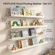 24 Inch Nursery Book Shelves Set of 4, White Metal Floating Shelves for Wall, Scalloped Cloud Book Shelf for Kids Room, Bathroom, Bedroom, Playroom Wall Decor & Storage