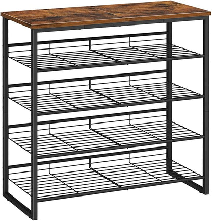 HOOBRO Shoe Rack, 5 Tier Shoe Organizer for Front Door Entrance, Shoe Shelf with Adjustable Tilt Angle, Holds 16-20 Pairs, for Entryway, Garage, Closet, Rustic Brown and Black BF08XJ01