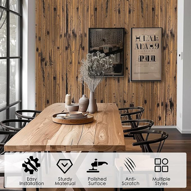 FONUNO Bamboo Wall Panel for Interior Decoration Bamboo Pole Wrap Roll Natural Wainscoting Paneling Decorative Wall Slat Covering for Living Room, Bedroom, Office (16 Inch x 96 Inch, Dark Burned)