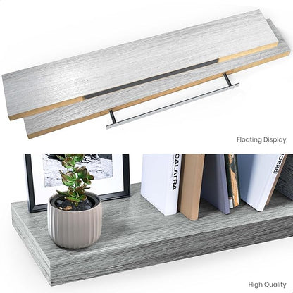 Ballucci Floating Shelf, 48" Wood Wall Shelf with Invisible Brackets for Bathroom, Living Room, Bedroom, Kitchen, Nursery, 8" Deep, Rustic Gray