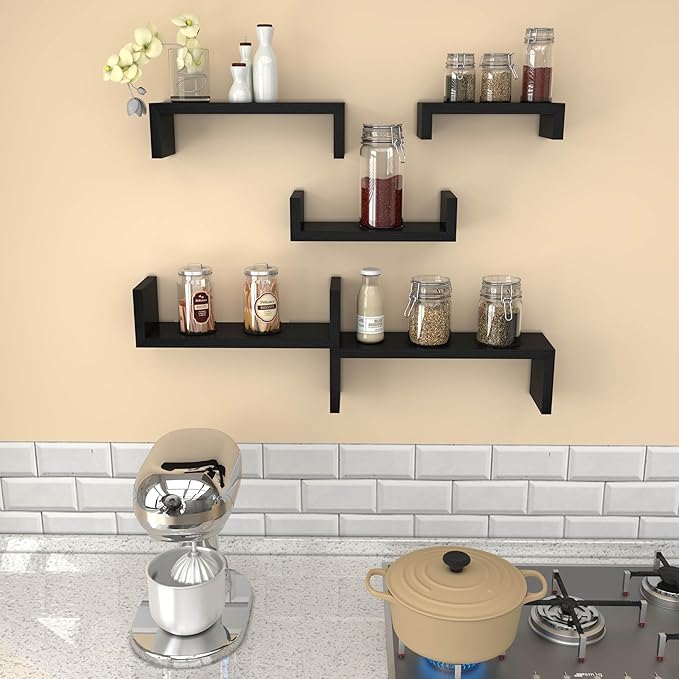 Black Floating Shelves for Wall Shelf for Bedroom, Waterproof Solid Wood Floating Shelves Bathroom，Small Relief Textures, Suitable for Bedroom, Living Rooms, Kitchens, Office, and Bathroom