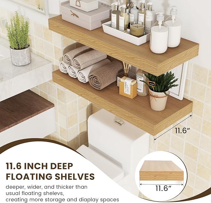30 Inch Floating Shelves | 12 Inch Deep Oak Floating Shelves Set of 2 | 30