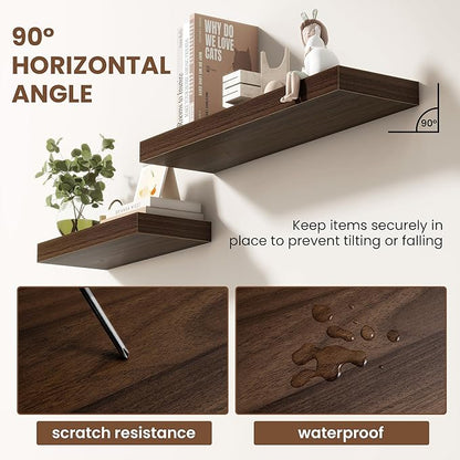 55 Inch Floating Shelves for Wall 2 Pack, 55" Wall Shelves for Books, Storage, Decor, Wall Mounted Floating Shelf with Invisible Brackets for Kitchen, Living Room, Walnut