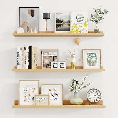 Axeman 30 Inch Floating Shelves | Oak Picture Ledge Shelf Set of 3 | Rustic Wood Wall Shelves with Lip | 30" Oak Picture Shelf for Wall with Ledge | Photo Shelves