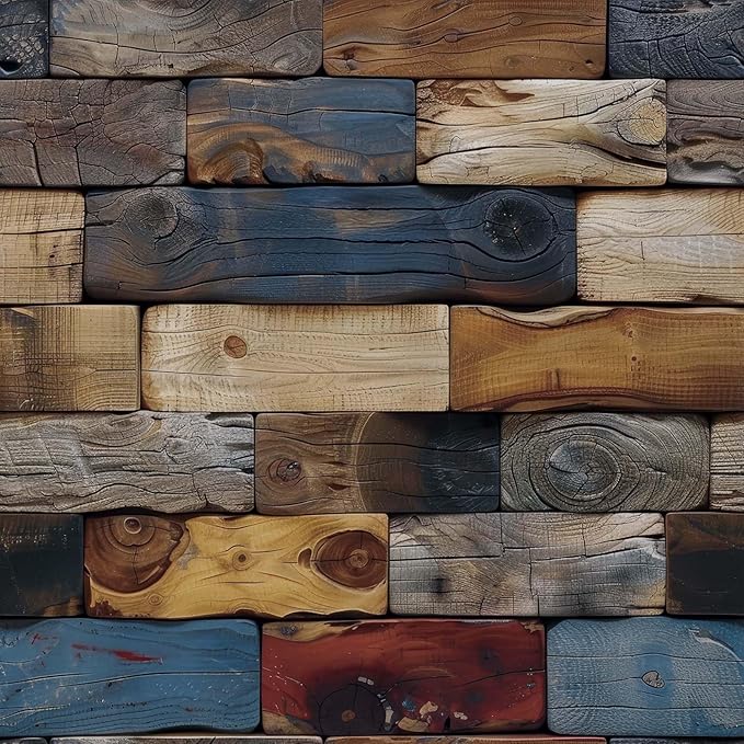 FLFK Faux Wood Bricks Wallpaper Peel and Stick Wood Grain Wall Paper for Living Room Bedroom Kitchen Office Apartment Decor 16