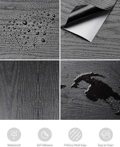 Abyssaly Black Wood Peel and Stick Paper 17.71 in X 1004 in Decorative Self-Adhesive Contact Paper Easy to Clean Thickening Upgrade Increase Stomata and Reduces Bubble Generation