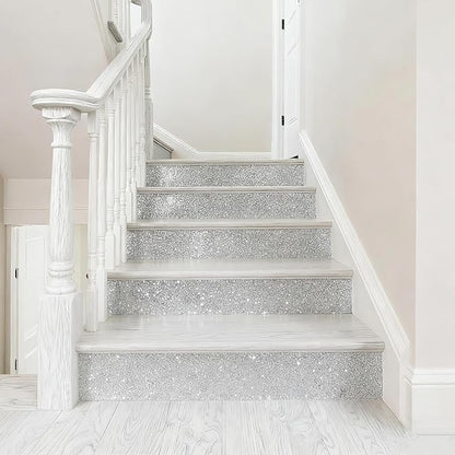 Peel and Stick Wallpaper Borders 390” x 4” Self Adhesive Mirror Frame Border Glitter DIY for Kitchen Bathroom Mirror Removal Border Sticker Wall Decor Cover 10.8 Sq.Ft, Sliver Glitter