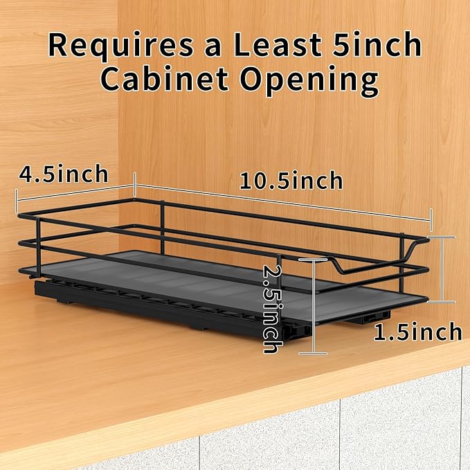 Pull Out Spice Rack Organizer for Cabinet, Heavy Duty Slide Out Spice Rack Organizer for Kitchen Cabinets and Pantry, Fits Spices, Sauces, Canned Food (4.5''Wx10.5''Dx2.5''H)