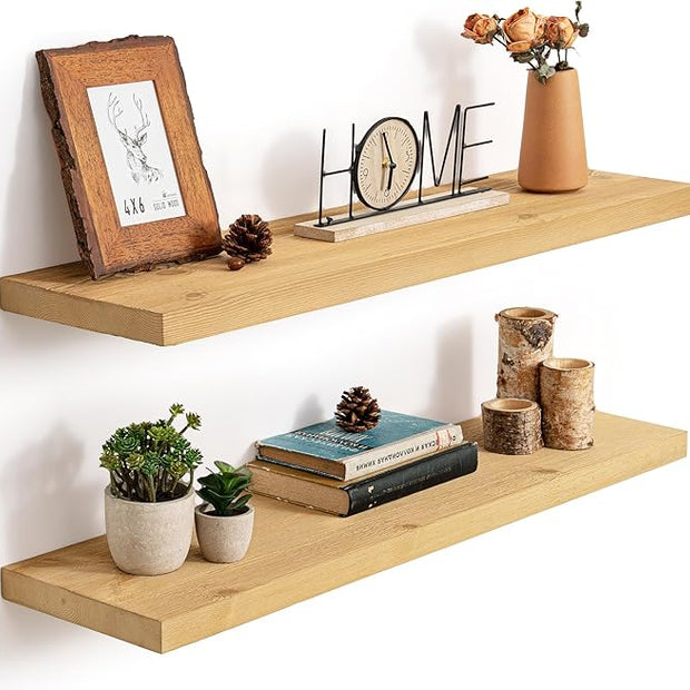 Marsmiles Floating Shelves | 36 Inch Natural Wood Wall Shelves Set of 2 | 9.3 Inch Deep Rustic Reclaimed Wood Shelves for Room Wall | Farmhouse Floating Shelves for Living Room Bathroom