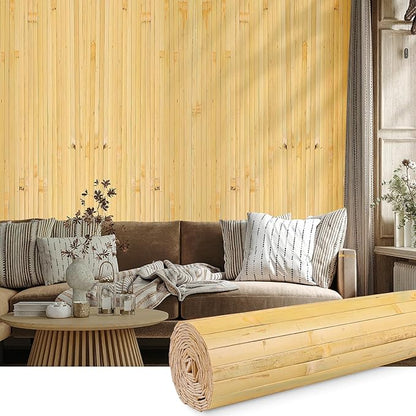 FONUNO Bamboo Wall Panel for Interior Decoration Bamboo Pole Wrap Roll Natural Wainscoting Paneling Decorative Wall Slat Covering for Living Room, Bedroom, Office (12 Inch x 96 Inch, Natural)