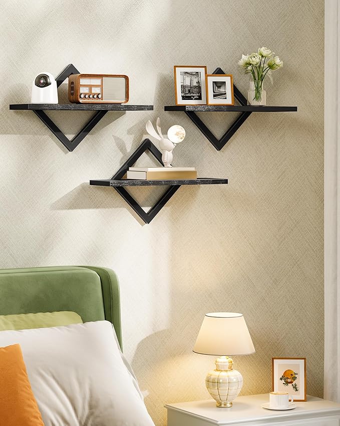 Floating Shelves for Wall, Set of 3 Wall Mounted Storage Shelves for Living Room, Bedroom, Kitchen, Bathroom, Black TBJ03P3BB