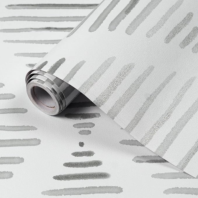 White and Silver Gray Peel and Stick Wallpaper 17.7