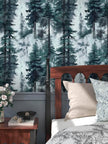 HAOKHOME Forest Peel and Stick Wallpaper Misty Blue Removable Vinyl Mural for Bathroom Bedroom Accent Wall Self Adhesive Contact Paper Tree Wall Decor 17.3in x 118in