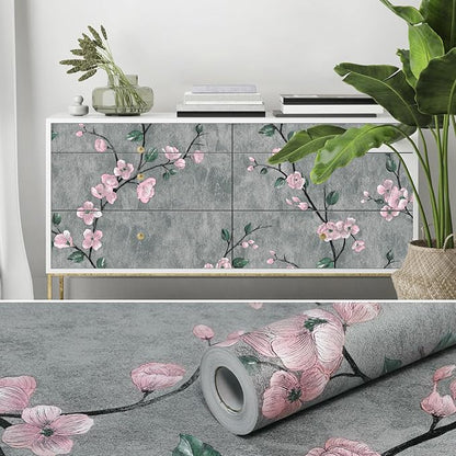 Floral Peel and Stick Wallpaper Flower Tree Contact Paper A Set of 17.5"x1200" Self Adhesive Removable Modern Grey Wall Paper Decorative Wall Covering Countertop Vinyl Film Roll