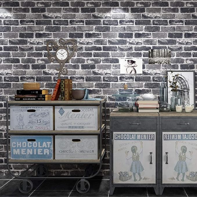 Okydoky Peel and Stick Wallpaper, Grey Brick Wallpaper for Home Decoration, Kitchen Contact Paper Stick and Peel Backsplash, Vinyl Self Adhesive for House, Workshop&Office, 17.3"x393", C201-10
