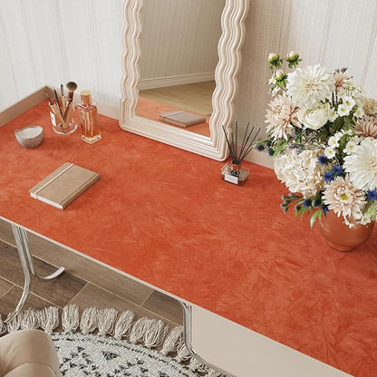 CRE8TIVE Crinkle Crushed Velvet Wallpaper Peel and Stick Orange Self Adhesive Velvet Flocking Liner for Jewelry Drawer Box Lining Felt Drawer Liner 12"x80" Fabric Felt Sheets for Art Craft DIY Project