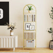 Homhedy Bookshelf Arched Display Racks,Metal Bookcase,Tempered Glass Shelves,Storage Rack Shelf for Home Office,Living Room,Bedroom, Bathroom,Modern Style (Golden, 11.8