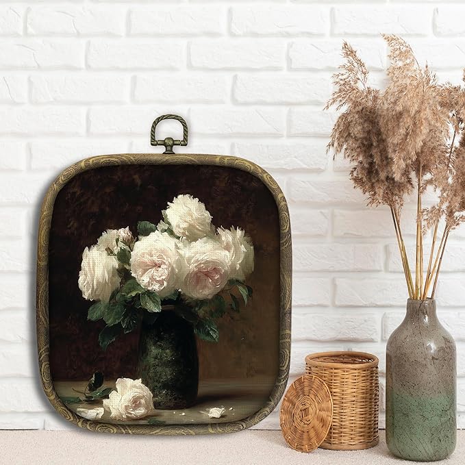 KSDUT Flower Wall Art Decor - Botanical Neutral Mid Century Modern Wall Art Canvas Frame Hanging Prints, Vintage White Floral Square Wall Art Decor for Home Decorations 6.5"x5.7"
