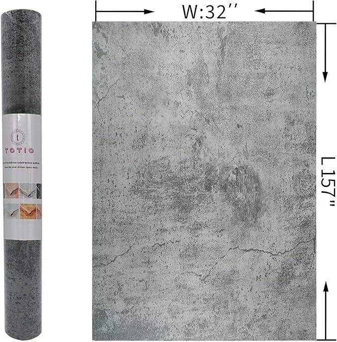 TOTIO Dark Grey Concrete Wallpaper 32×157inch Matte Thick Textured Cement Gray Wallpaper Peel Stick Countertop Contact Paper Removable Waterproof Adhesive Paper Industrial Style Wall Paper Roll