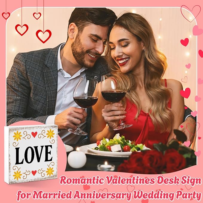 Valentines Desk Decor, Valentine's Day Home Office Table Sign for Wife Daughter from Dad Husband, Valentine Gifts Decorations for Porch Tiered Tray Shelf Party Wedding