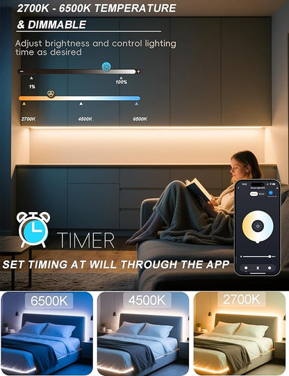 42inch WiFi LED Under Cabinet Lighting Plug in, Radar Motion & Ambient Light Sensor Silicone White 2700K-6500K, Wireless APP Control Dimmable Timing, for Google Home Alexa, for Kitchen Under Counter