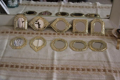 Set of 5 Small Decorative Wall Mirrors – Gold Brass Handmade Mirror Set | Octagon, Arched, Horizontal Oval, Square and Diamond Shapes | Living Room, Bedroom, Home Wall Hanging Mirrors Decor