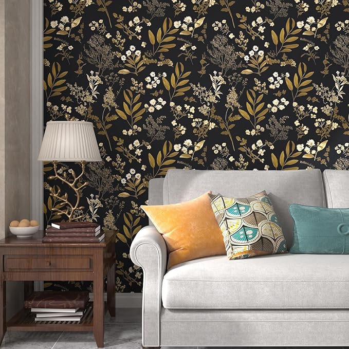 Leaf Wallpaper Peel and Stick Dark Floral Wallpaper 17.5in x 197in Vintage Leaf Contact Paper Vinyl Waterproof Self Adhesive Boho Botanical Wall Paper for Bedroom Cabinet Décor