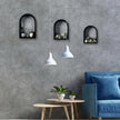 3 Set Wall Shelf 9.8 x 7.1 Inch Wooden Hanging Shelf Deep Display Storage Shelves Floating Shelves for Home Office Room Mini Figures Potted Plants Wall Decor(Arched,Black)