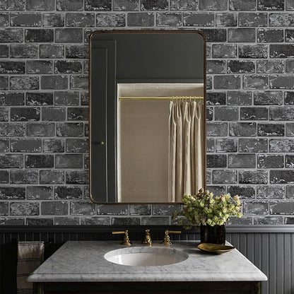 GaliGali Black and Silver Brick Wallpaper, Peel and Stick Wallpaper, Self-Adhesive Classic Antique Texture Rock Wall Paper, Removable Contact Paper for Home Decoration 17.3"x118", No.A07020J-3