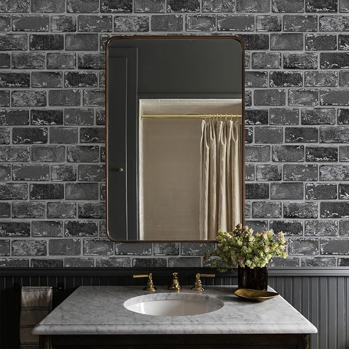 GaliGali Black and Silver Brick Wallpaper, Peel and Stick Wallpaper, Self-Adhesive Classic Antique Texture Rock Wall Paper, Removable Contact Paper for Home Decoration 17.3"x393", No.A07020J-10