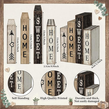 4 Pcs Farmhouse Table Decor Wooden Books Home Sweet Home Tiered Tray Decor Rustic Wood Block Sign Housewarming Gifts Neutral Centerpiece Farmhouse Stacked Decoration for Shelf Mantle