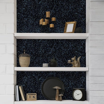 CHIHUT Black Blue Glitter Wallpaper Peel and Stick 15.7''x100'' Sparkle Glitter Contact Paper for Walls Self Adhesive Black Shiny Wallpaper Removable Fabric Wallpaper Decorative for Cabinets Crafts