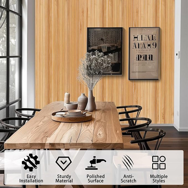 FONUNO Bamboo Wall Panel for Interior Decoration Bamboo Pole Wrap Roll Natural Wainscoting Paneling Decorative Wall Slat Covering for Living Room, Bedroom, Office (16 Inch x 96 Inch, Carbonized)