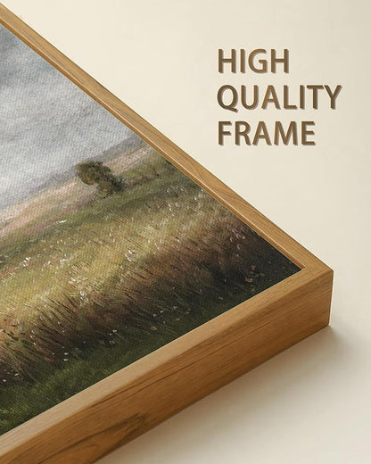 SHENIFY Vintage Landscape Framed Canvas Wall Art Grassland Classic Wall Prints Farmhouse Kitchen Office Decor - 8x10in Natural Framed