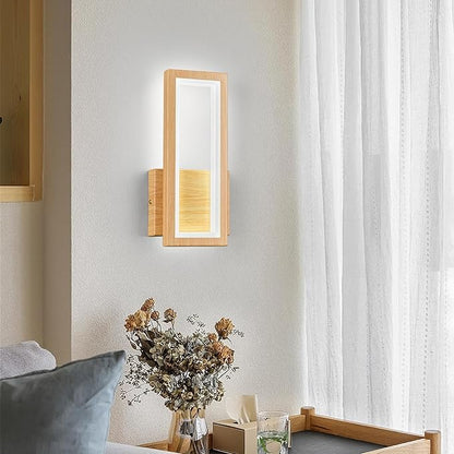 Modern Wood Color Wall Sconce 18W Indoor LED Wall Fixture 6000K Simple Rectangle Wall Lights for Living Room Bedroom Staircase Hallway(1Pack)