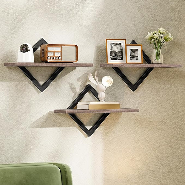 Floating Shelves for Wall, Set of 3 Wall Mounted Storage Shelves for Living Room, Bedroom, Kitchen, Bathroom, Greige TBJ03P3BG