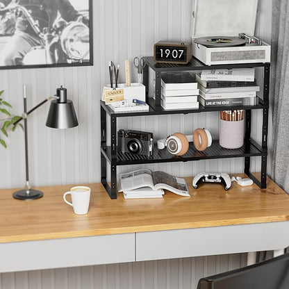 Expandable Spice Rack,Stackable Storage for Cabinet, Multi-Functional Kitchen Shelving,Height-Adjustable,Sustainable Organizer Solution(1Pack/Black/Medium)
