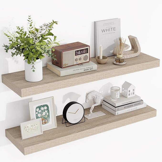 36 Inch Floating Shelves, 3D Textured Wood Grain, 36