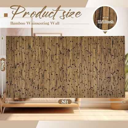 Juexica 1 Pcs Natural Bamboo Wall Panel for Interior Wall 48''x96'' Bamboo Covering Renewable Pole Wainscoting Room Divider Wrap Decor for Bedroom Living Room Kitchen Island Office (Dark Burned)