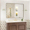 40x30 Bronze Brushed Bathroom Mirror for Wall, Brushed Metal Framed Bathroom Vanity Mirror, Modern Rectangle Mirror, Rounded Corner, Shatterproof, Anti-Rust (Horizontal/Vertical)