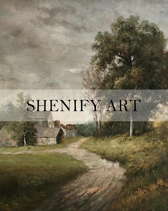 SHENIFY Landscape Vintage Framed Canvas Wall Art Classical Village Prints Farmhouse Bathroom Office Decor - 11x14in Natural Framed