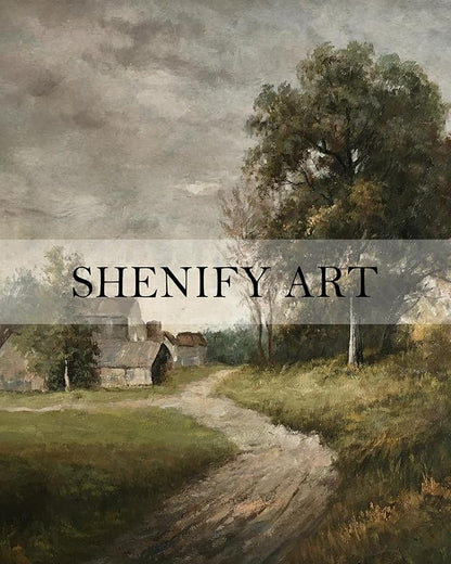 SHENIFY Landscape Vintage Framed Canvas Wall Art Classical Village Prints Farmhouse Bathroom Office Decor - 11x14in Natural Framed