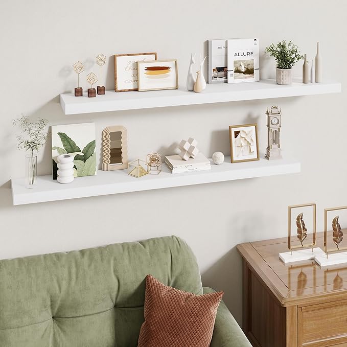 48 Inch Floating Shelves | 6.5 Inch Deep White Floating Shelves Set of 2 | 48