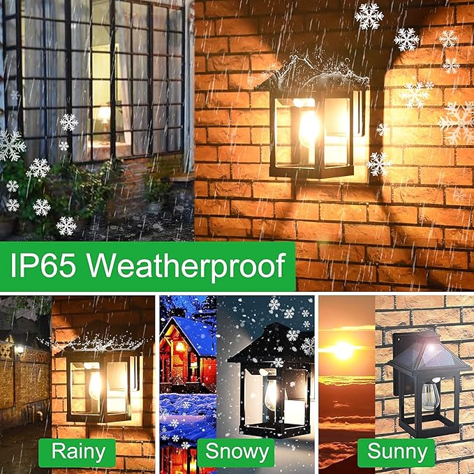 2 Pack Solar Wall Lanterns Outdoor with 3 Modes, Dusk to Dawn Motion Sensor LED Sconce Lights IP65 Waterproof, Exterior Front Porch Security Lamps Wall Mount Patio Fence Garage Decorative