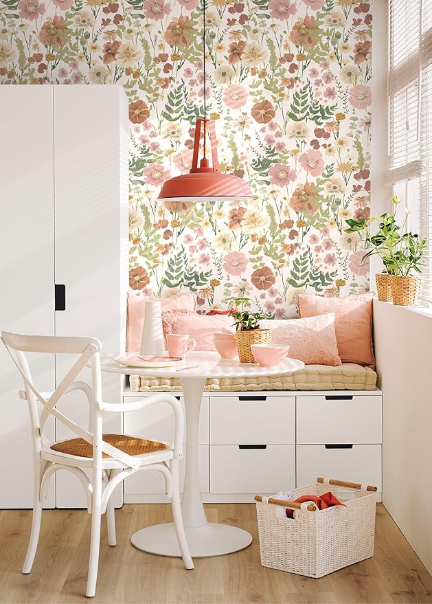 EchoSphere 16.9 in x197 in Peel and Stick Wallpaper Floral Self Adhesive Wallpaper Boho Floral and Leaf Contact Paper DIY Removable Wall Paper for Bedroom Livingroom Cabinets Decor Vinyl Roll
