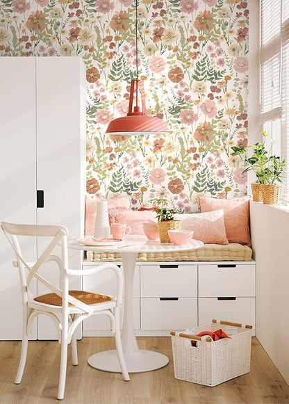 EchoSphere 16.9 in x197 in Peel and Stick Wallpaper Floral Self Adhesive Wallpaper Boho Floral and Leaf Contact Paper DIY Removable Wall Paper for Bedroom Livingroom Cabinets Decor Vinyl Roll