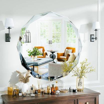Suidia Bathroom Mirror, 24"x 24" Wall Mirror, Frameless Bathroom Mirror with Beveled Edge for Bedroom, Living Room, Entryway, Hallway, Round Shape