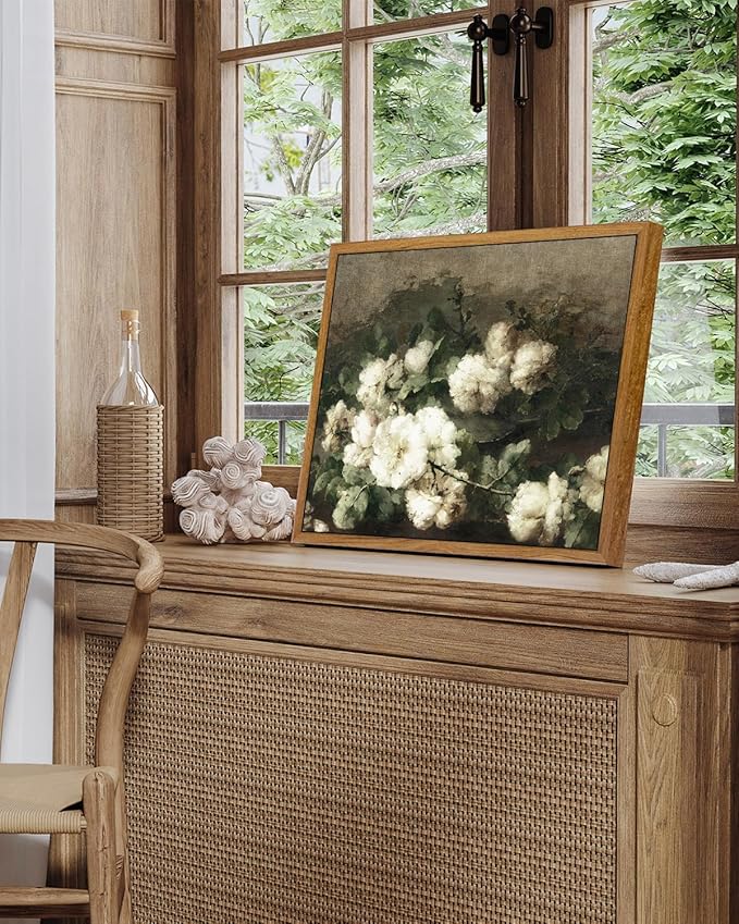 InSimSea Framed Canvas Wall Art Vintage Decor, Flower Prints Room Wall Decor, Botanical Prints Wall Art for Living Room Decorations, Rustic Artwork for Bathroom Bedroom, 9