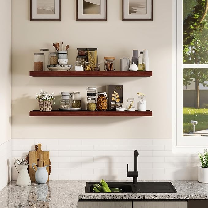 Fun Memories Rustic Real Wood Floating Shelves, 8 Inch Deep Floating Shelf Wall Mounted, 36