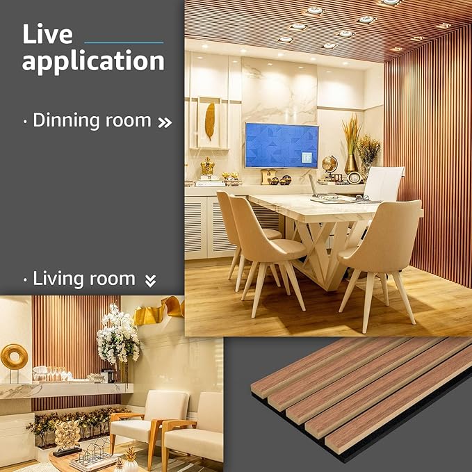 Art3d 6-Piece Wood Slat Acoustic Panels for Stylish Decor and Noise Reduction, 3D Textured Panel for Ceiling and Wall, Walnut